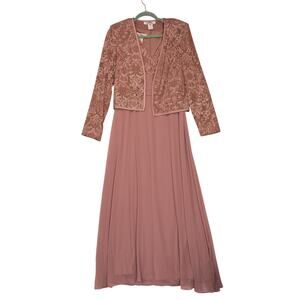 Patra Long Vintage Sleeveless Evening Gown & Embroidered Glittery Jacket SZ 10